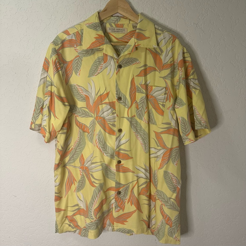 Island Republic Men's Yellow and Orange Floral Shirt